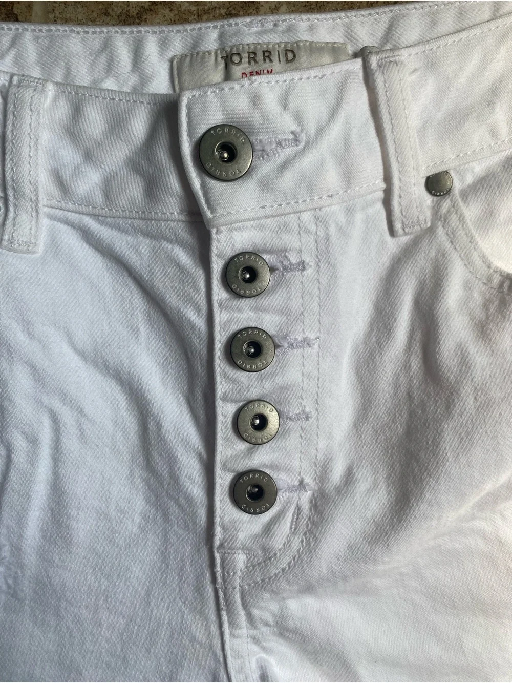 Torrid White Denim Cut Off Shorts High Rise Button Fly Distressed Size 10